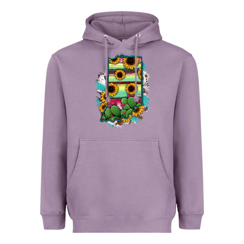 Indiana Map Sunflower Cactus Serape Heavyweight Hoodie by RanaPortraitStore | Teevron