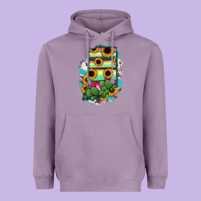 Indiana Map Sunflower Cactus Serape Heavyweight Hoodie Designed By Ranaportraitstore