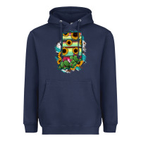 Navy Indiana Map Sunflower Cactus Serape Heavyweight Hoodie - RanaPortraitStore