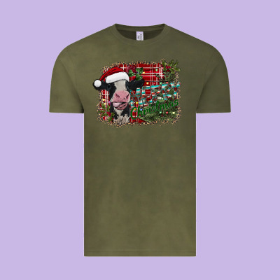 Merry Christmas Cow Vintage Tee Designed By Cowhidedigitalart