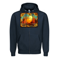 Navy western desert sunset background Zipper Hoodie - RanaPortraitStore