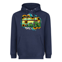 Navy Kansas map sunflower catus serape Heavyweight Hoodie - RanaPortraitStore