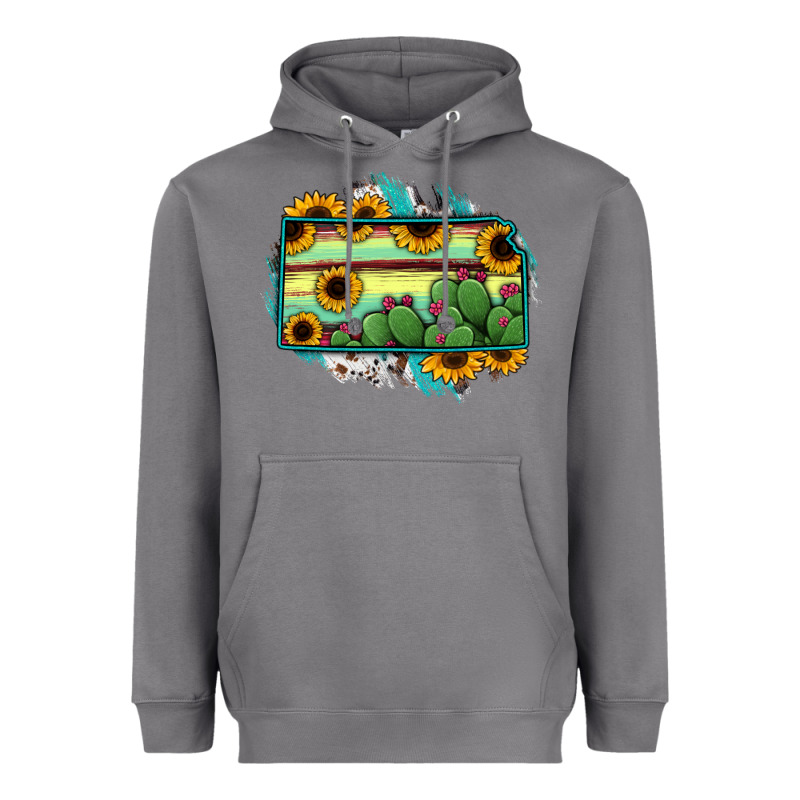 Kansas Map Sunflower Catus Serape Heavyweight Hoodie by RanaPortraitStore | Teevron