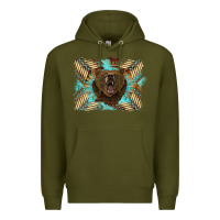 Army Green bear native American background Premium Hoodie - BarkalooDesign