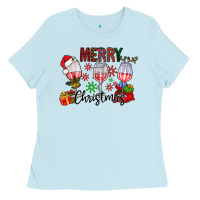 Baby Blue Merry Christmas Ladies Tee - CowhideDigitalArt