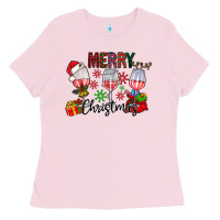 Bubblegum Pink Merry Christmas Ladies Tee - CowhideDigitalArt
