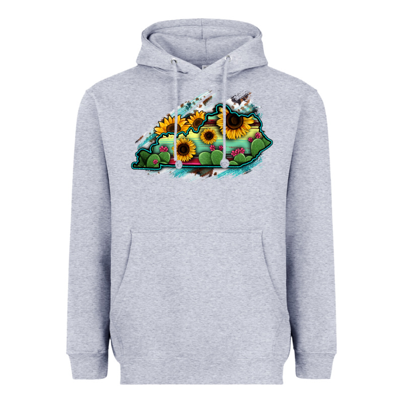 Kentucky Map Sunflower Cactus Serape Heavyweight Hoodie by RanaPortraitStore | Teevron