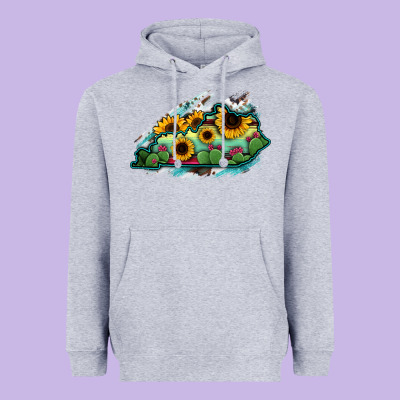 Kentucky Map Sunflower Cactus Serape Heavyweight Hoodie Designed By Ranaportraitstore