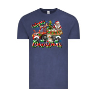 Vintage Denim Merry Christmas  tractor Vintage Tee - CowhideDigitalArt