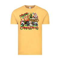 Vintage Mustard Merry Christmas  tractor Vintage Tee - CowhideDigitalArt