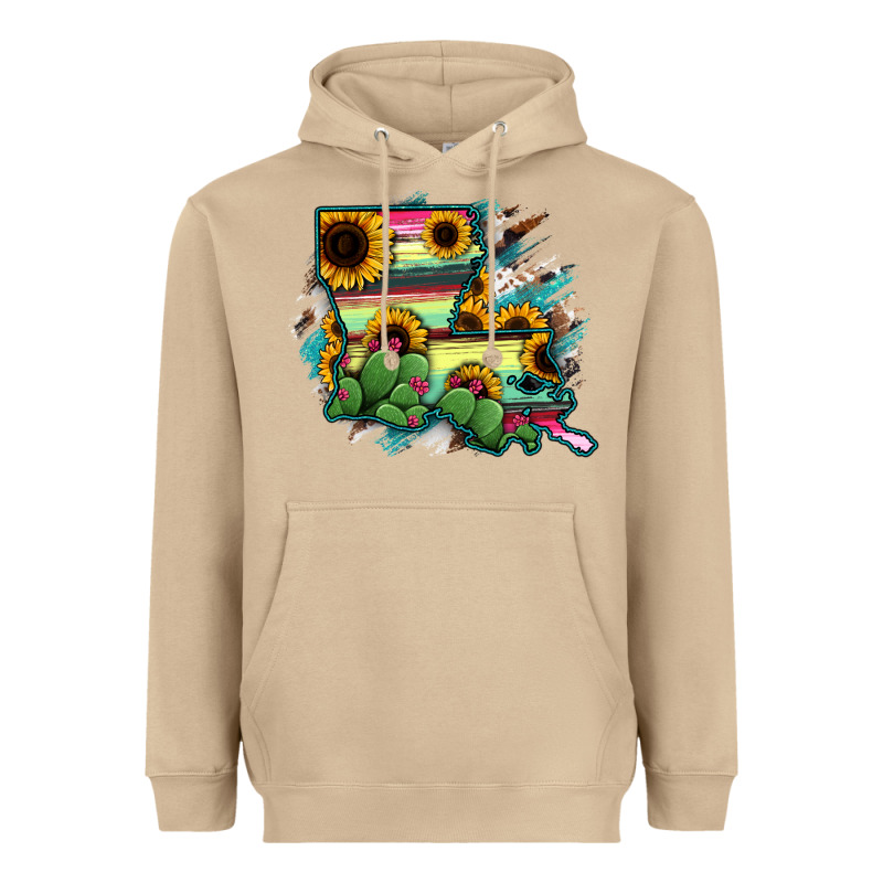 Louisiana Map Sunflower Cactus Serape Heavyweight Hoodie by RanaPortraitStore | Teevron