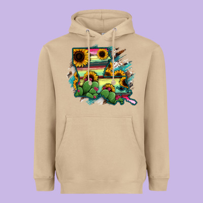 Louisiana Map Sunflower Cactus Serape Heavyweight Hoodie Designed By Ranaportraitstore