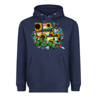 Navy Louisiana Map Sunflower Cactus Serape Heavyweight Hoodie - RanaPortraitStore
