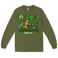 Army Green nurses love shenanigans st patricks day Long Sleeve Tee - Artiststas