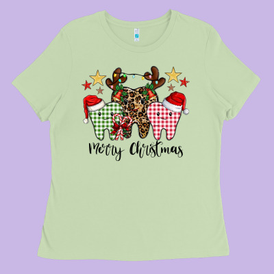 Merry Christmas Tooth Ladies Tee Designed By Cowhidedigitalart