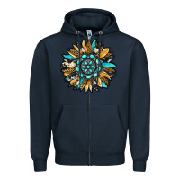 Navy gemstone sunflower Zipper Hoodie - RanaPortraitStore