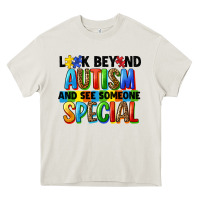 Cream look beyond autism and see someone special Heavy Core Tee - FaDigitalArtStudio