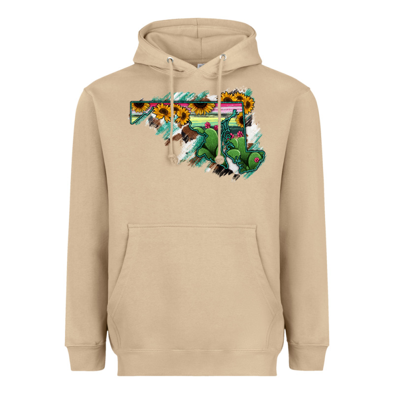 Maryland Map Sunflower Cactus Serape Heavyweight Hoodie by RanaPortraitStore | Teevron