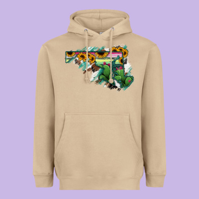 Maryland Map Sunflower Cactus Serape Heavyweight Hoodie Designed By Ranaportraitstore