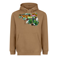 Toasted Coconut Maryland Map Sunflower Cactus Serape Heavyweight Hoodie - RanaPortraitStore