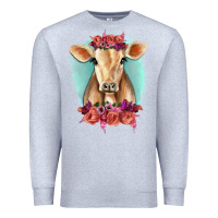 Heather Grey Floral Cow Premium Sweatshirt - RanaPortraitStore