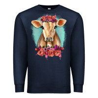 Navy Floral Cow Premium Sweatshirt - RanaPortraitStore
