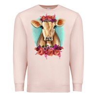 Pale Pink Floral Cow Premium Sweatshirt - RanaPortraitStore