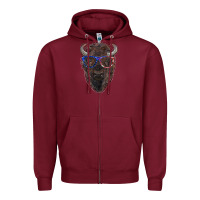 Burgundy bison with american flag glasses Zipper Hoodie - RanaPortraitStore