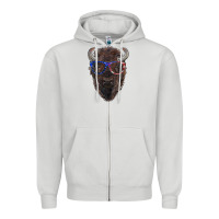 Dove Grey bison with american flag glasses Zipper Hoodie - RanaPortraitStore