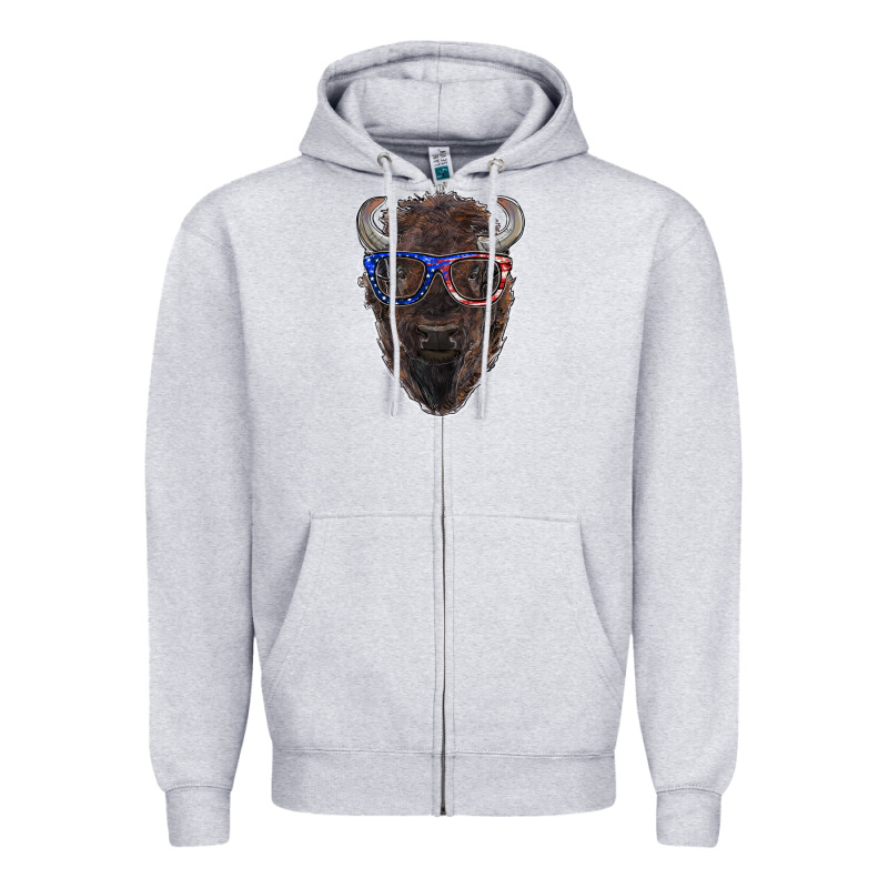 Bison With American Flag Glasses Zipper Hoodie by RanaPortraitStore | Teevron