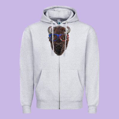 Bison With American Flag Glasses Zipper Hoodie Designed By Ranaportraitstore