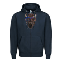 Navy bison with american flag glasses Zipper Hoodie - RanaPortraitStore