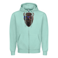 Seafoam bison with american flag glasses Zipper Hoodie - RanaPortraitStore