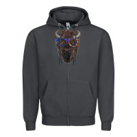 Smoke bison with american flag glasses Zipper Hoodie - RanaPortraitStore
