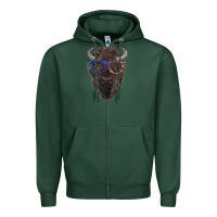 Sports Green bison with american flag glasses Zipper Hoodie - RanaPortraitStore