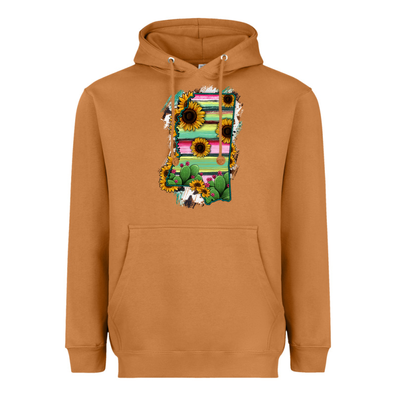 Mississippi Map Sunflower Cactus Serape Heavyweight Hoodie by RanaPortraitStore | Teevron