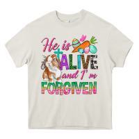 Cream He Is Alive And I'm Forgiven Heavy Core Tee - BundleAndBundleShop