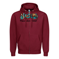 Burgundy peace love west bison Zipper Hoodie - RanaPortraitStore