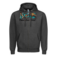 Charcoal Heather peace love west bison Zipper Hoodie - RanaPortraitStore