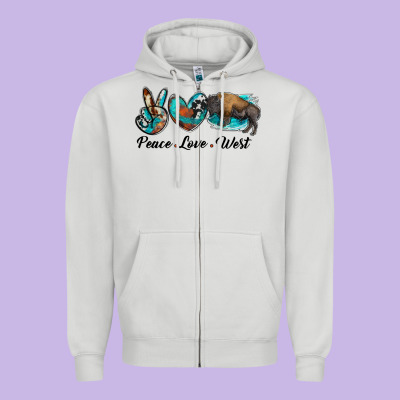 Peace Love West Bison Zipper Hoodie Designed By Ranaportraitstore
