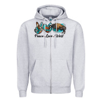 Heather Grey peace love west bison Zipper Hoodie - RanaPortraitStore