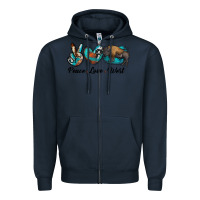Navy peace love west bison Zipper Hoodie - RanaPortraitStore