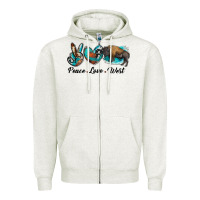 Oatmeal Heather peace love west bison Zipper Hoodie - RanaPortraitStore