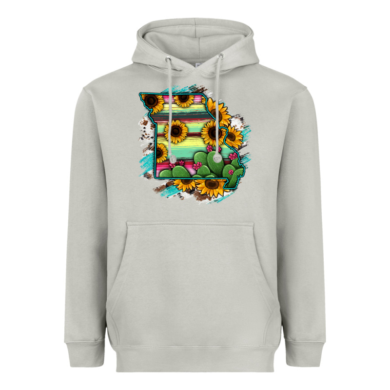 Missouri Map Sunflower Cactus Serape Heavyweight Hoodie by RanaPortraitStore | Teevron