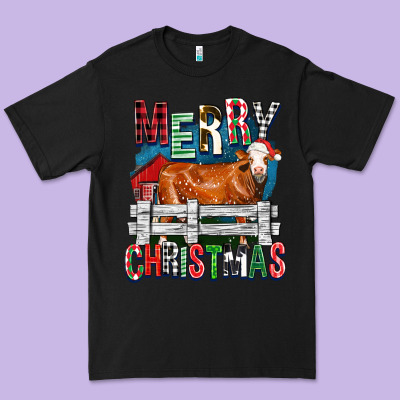 Merry Christmas Simmental Cow Premium Tee Designed By Fadigitalartstudio