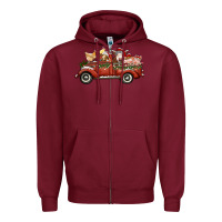Burgundy christmas truck with farm animals Zipper Hoodie - RanaPortraitStore