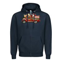 Navy christmas truck with farm animals Zipper Hoodie - RanaPortraitStore