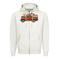 Oatmeal Heather christmas truck with farm animals Zipper Hoodie - RanaPortraitStore
