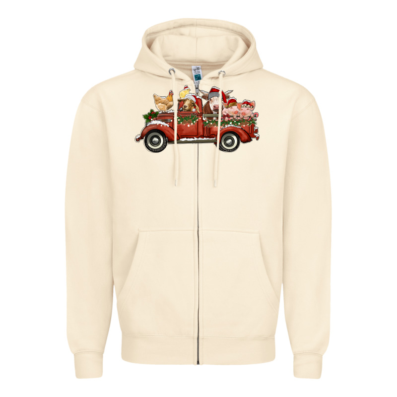 Christmas Truck With Farm Animals Zipper Hoodie by RanaPortraitStore | Teevron