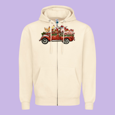 Christmas Truck With Farm Animals Zipper Hoodie Designed By Ranaportraitstore